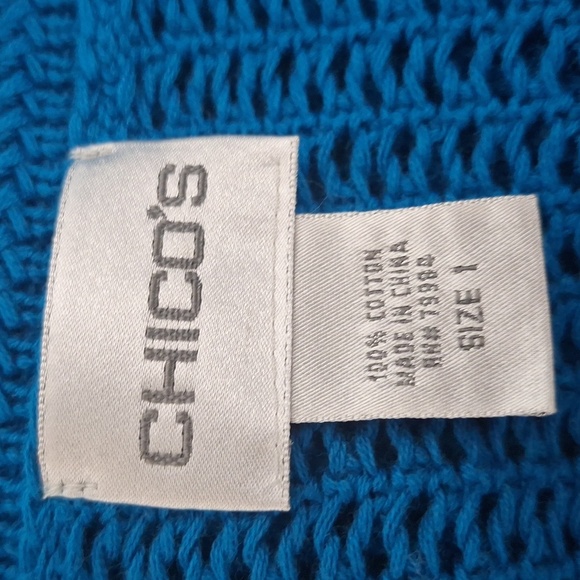 Chico's Blue Bohemian Coastal V-Neck Pullover Open Kit Tunic Sweater Size M - Picture 9 of 10